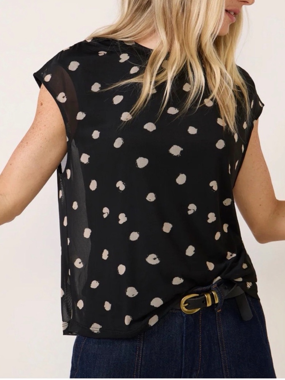 EVEREVE Oakley Mesh Top Black Polka Dot Lined Tee Women’s Size Medium